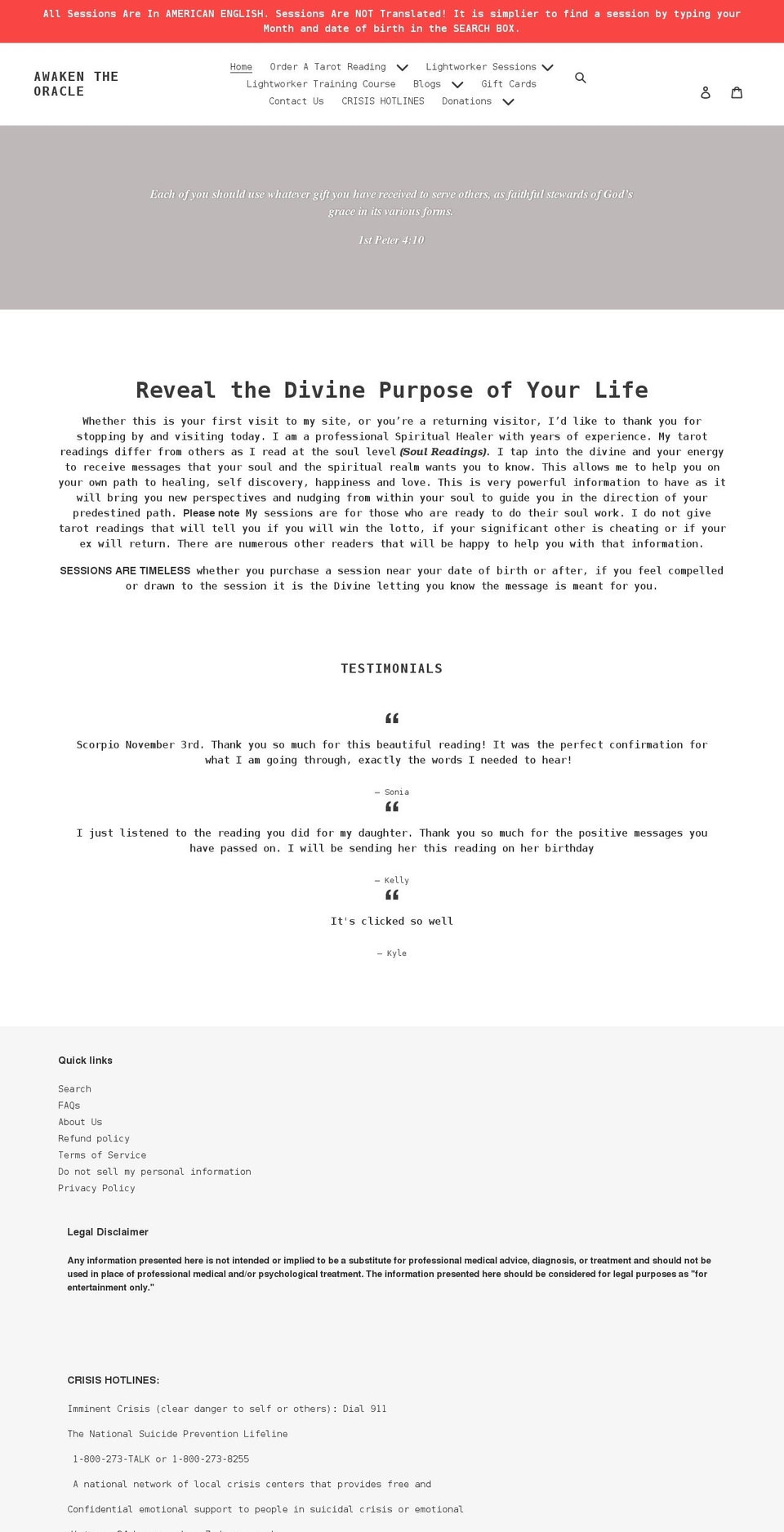 awakentheoracle.com shopify website screenshot