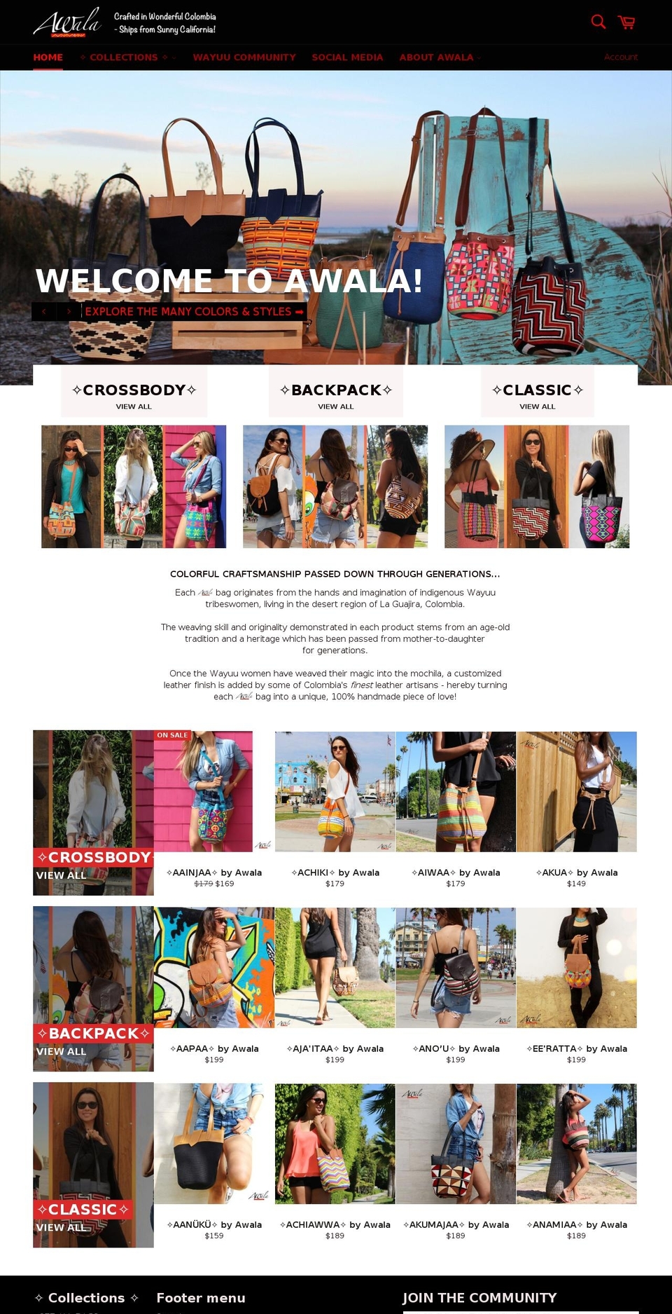 awalabags.com shopify website screenshot