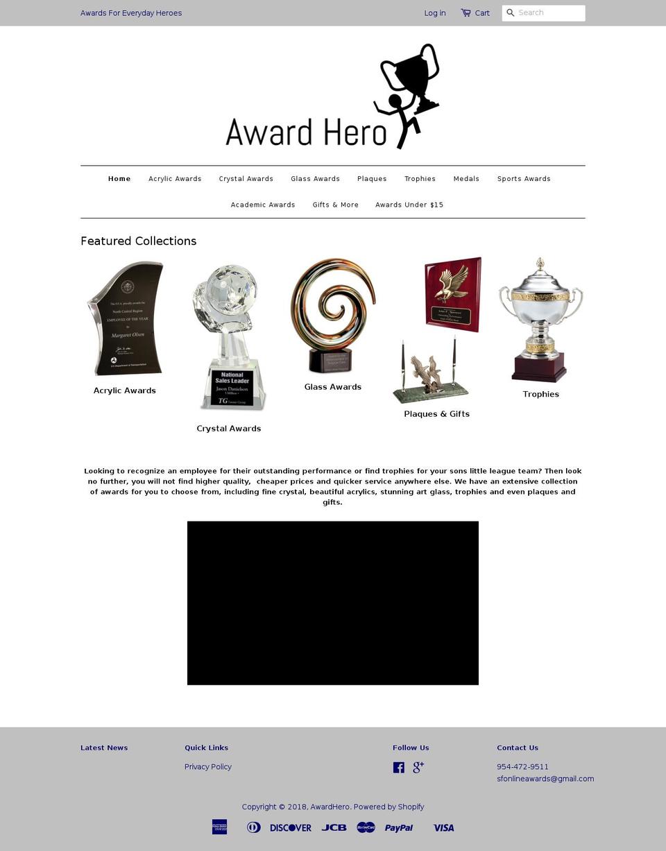 awardhero.com — Shopify storefront screenshot