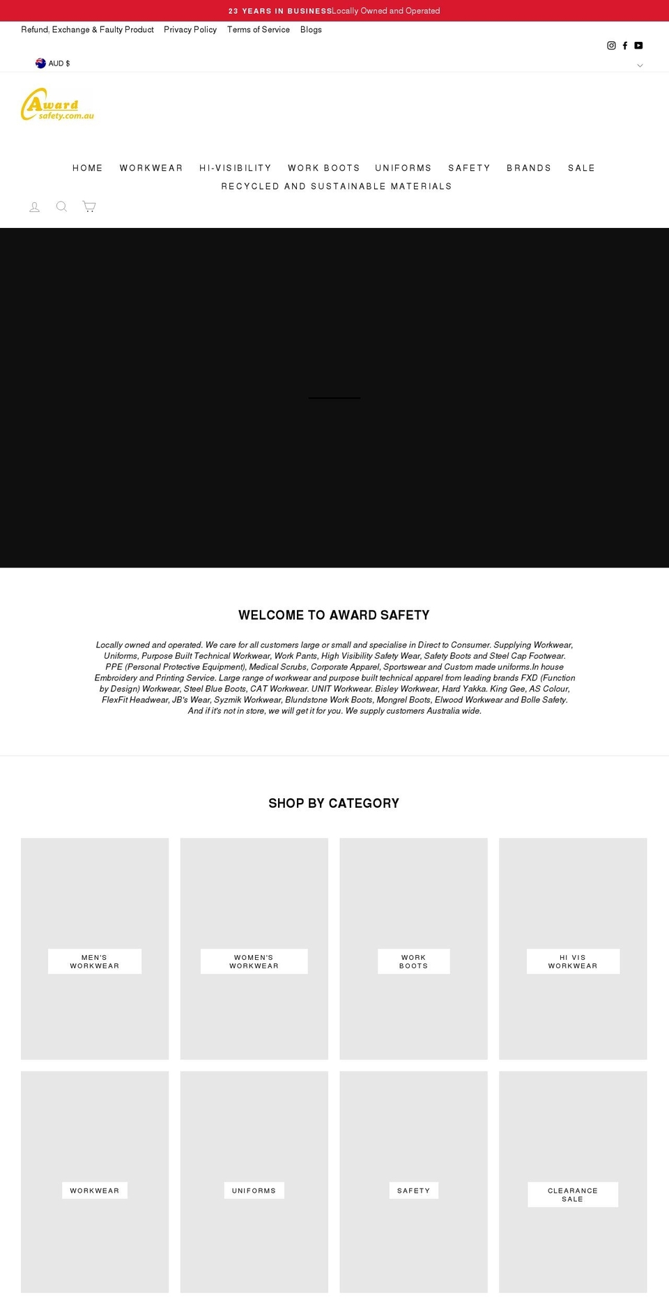awardsafety.com.au shopify website screenshot
