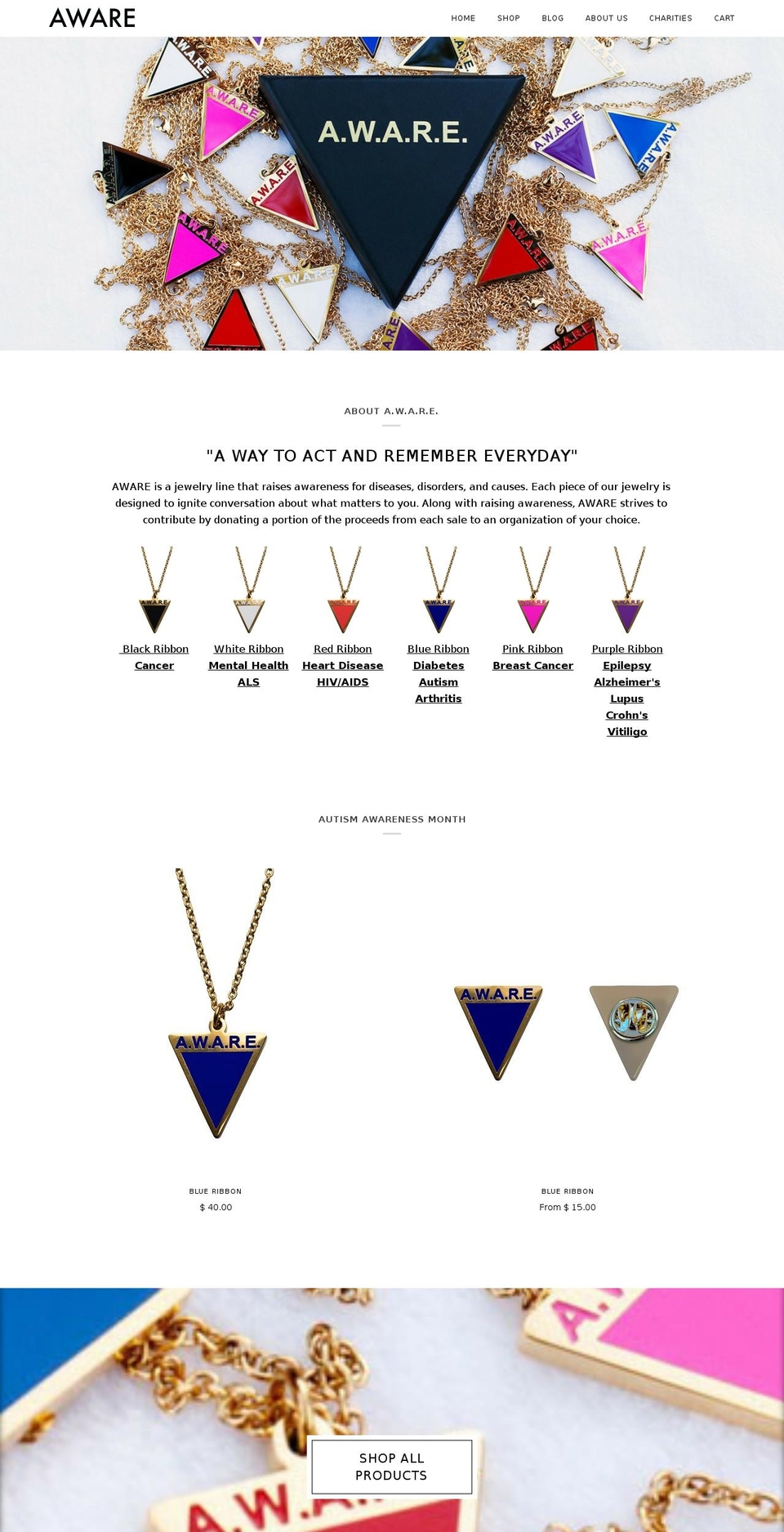 awarecauses.com shopify website screenshot