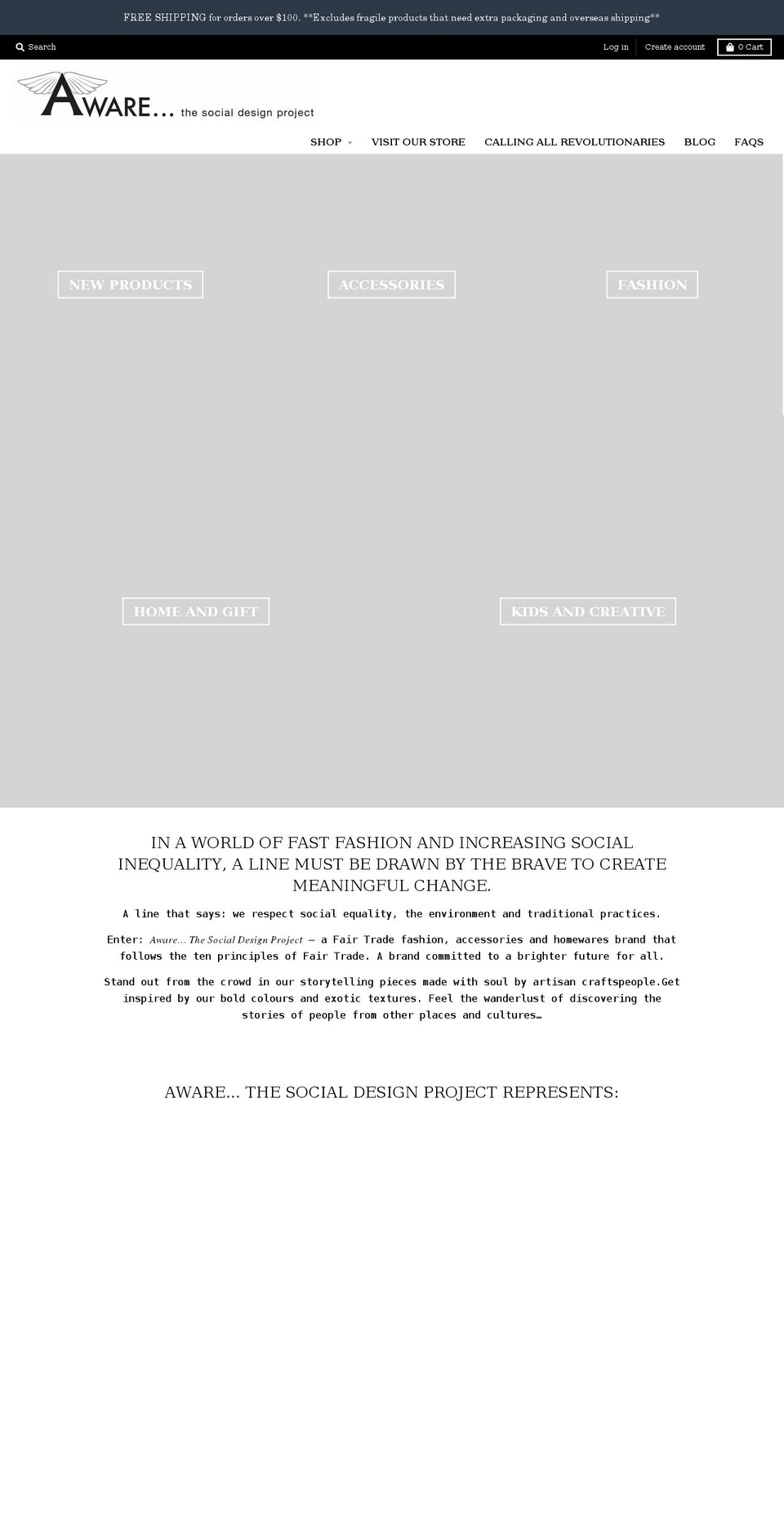 awarethesocialdesignproject.com.au shopify website screenshot