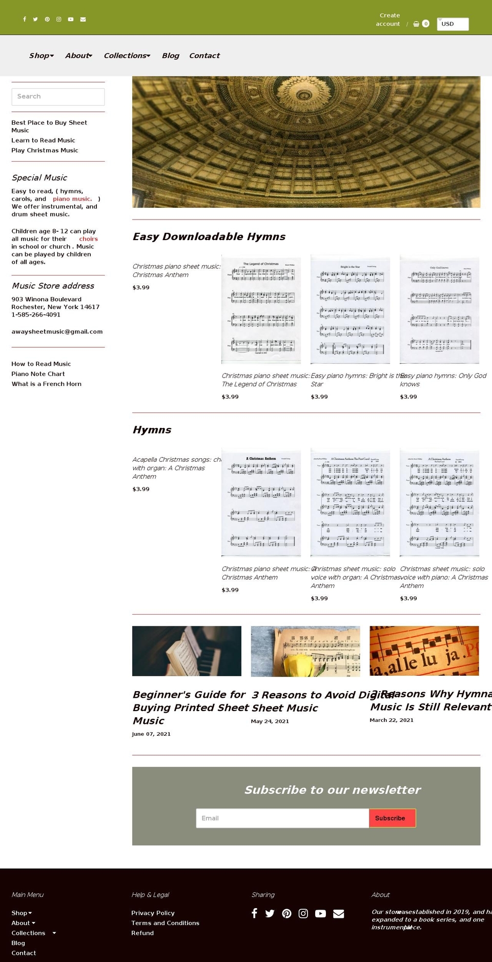 awaysheetmusic.com shopify website screenshot