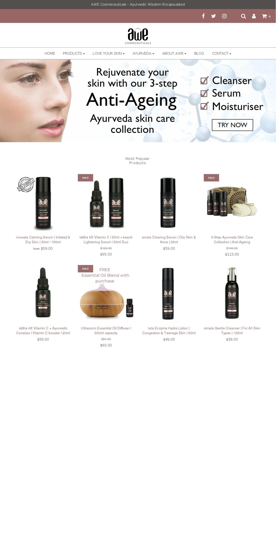 awecosmeceuticals.com.au shopify website screenshot
