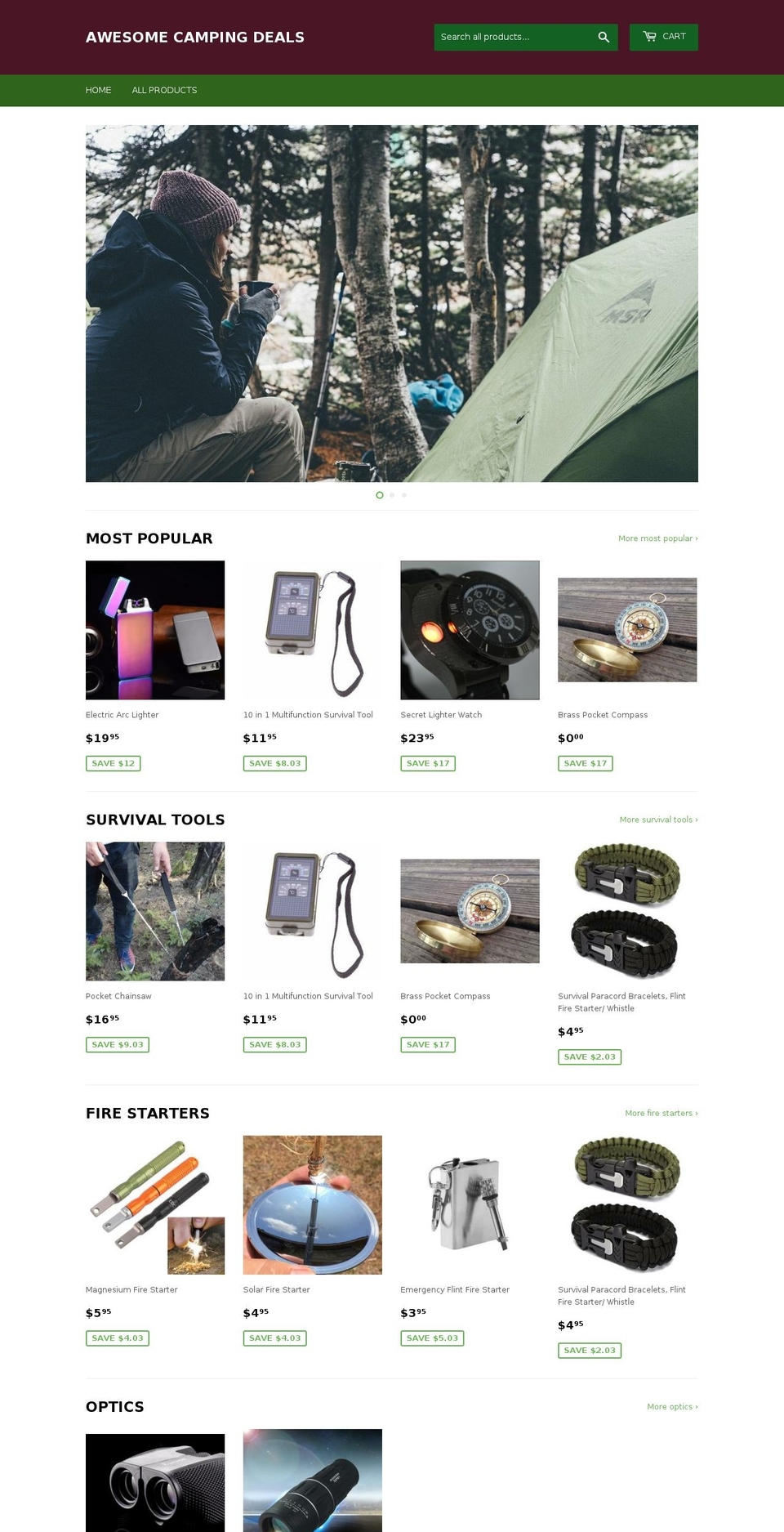 awesome-camping-deals.myshopify.com shopify website screenshot