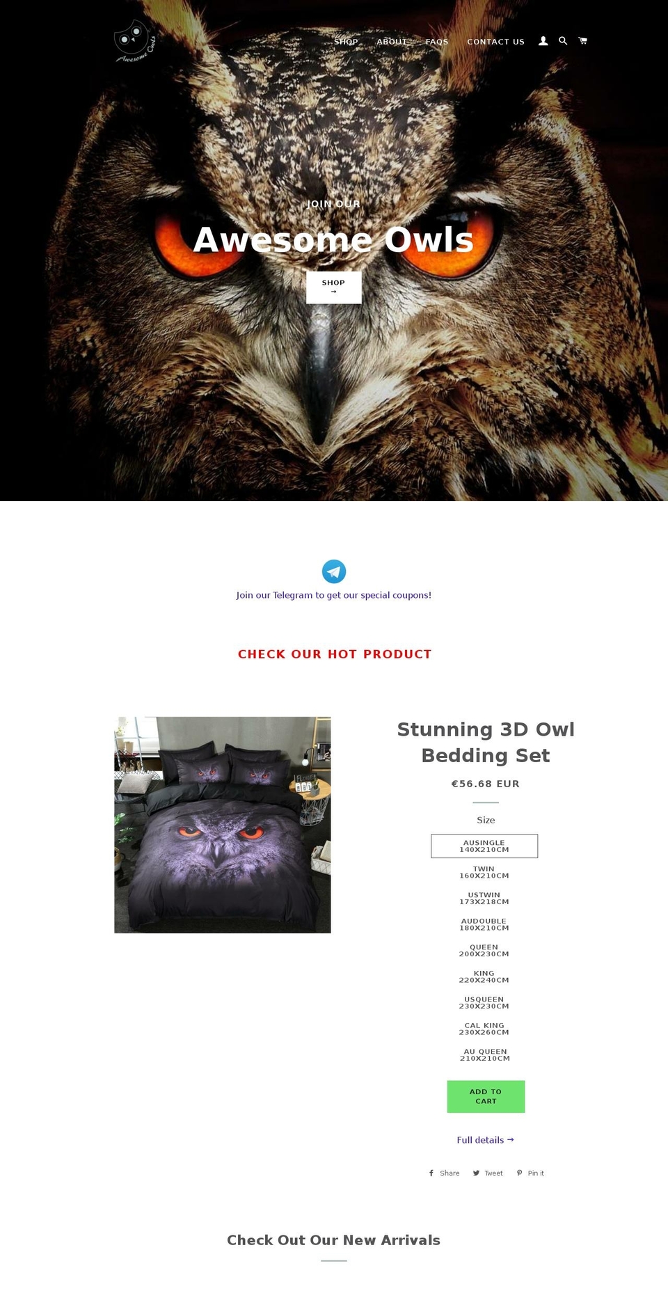 awesome-owls.com — Shopify storefront screenshot