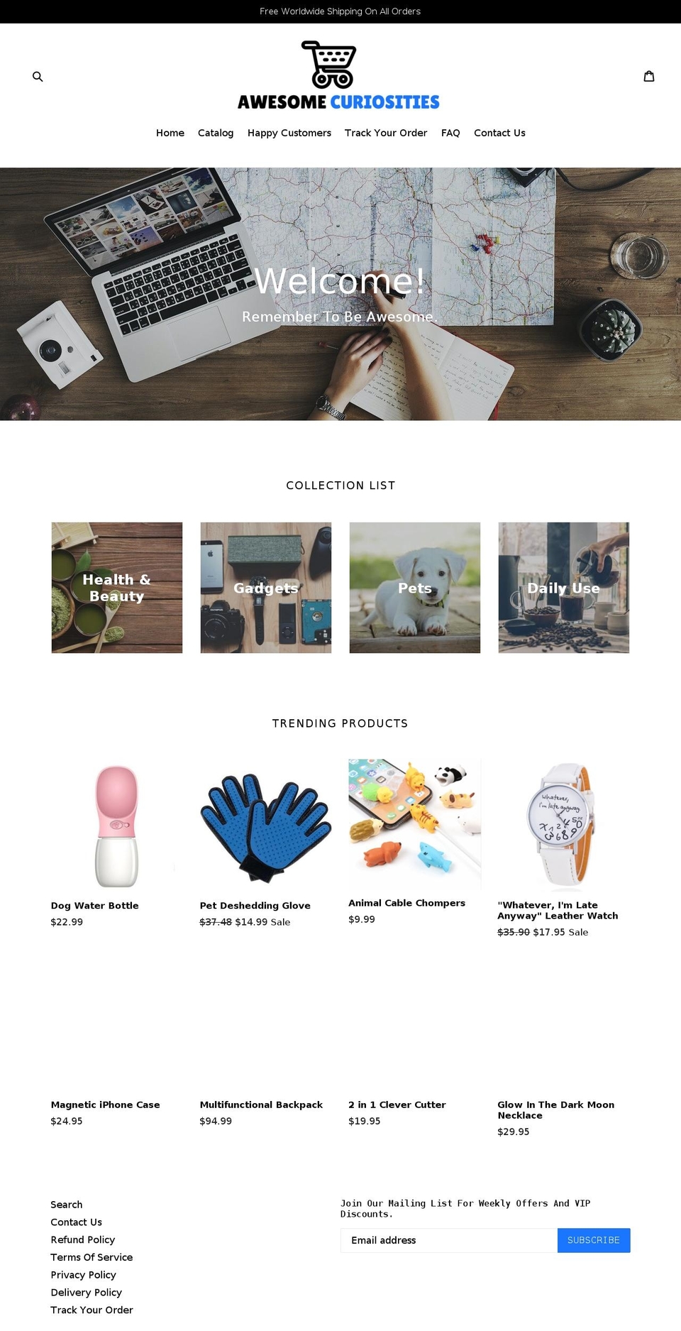 awesomecuriosities.com — Shopify storefront screenshot