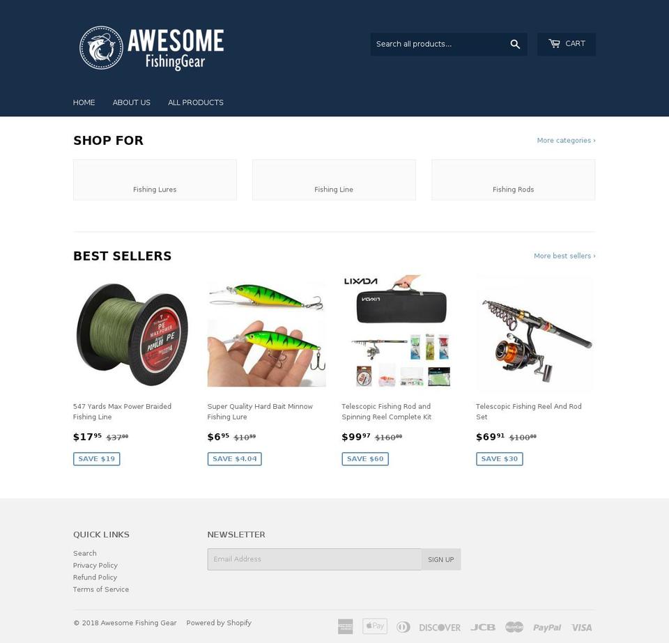 awesomefishinggear.com — Shopify storefront screenshot