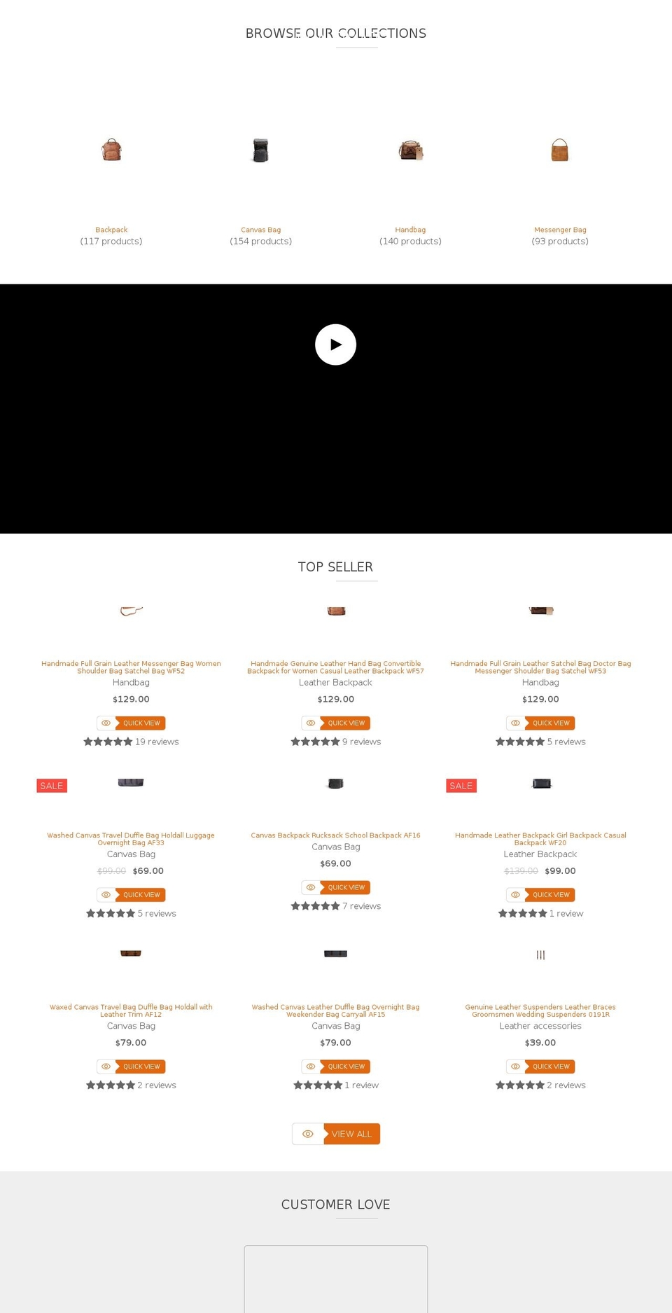 awesomeleatherbags.com shopify website screenshot