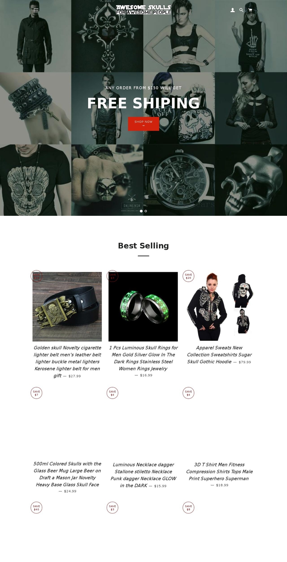 Crave Shopify theme site example awesomeskulls.com