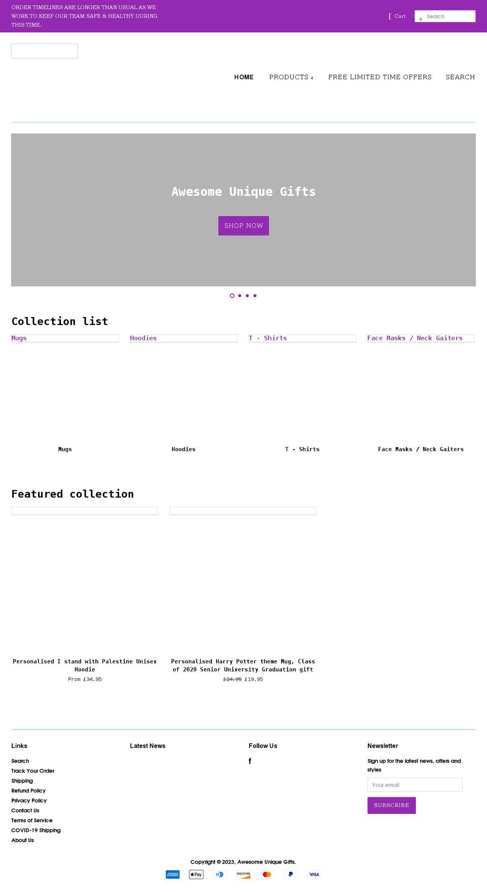 awesomeuniquegifts.com shopify website screenshot