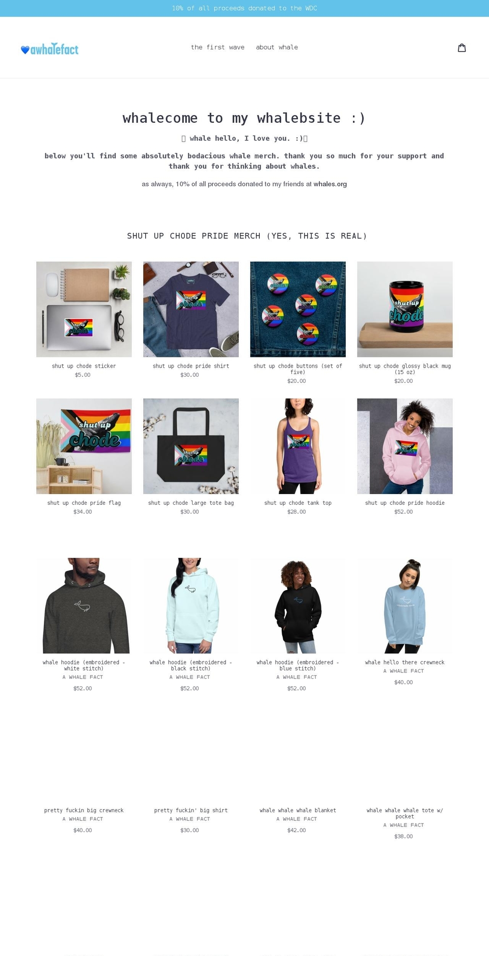 awhalefact.com shopify website screenshot
