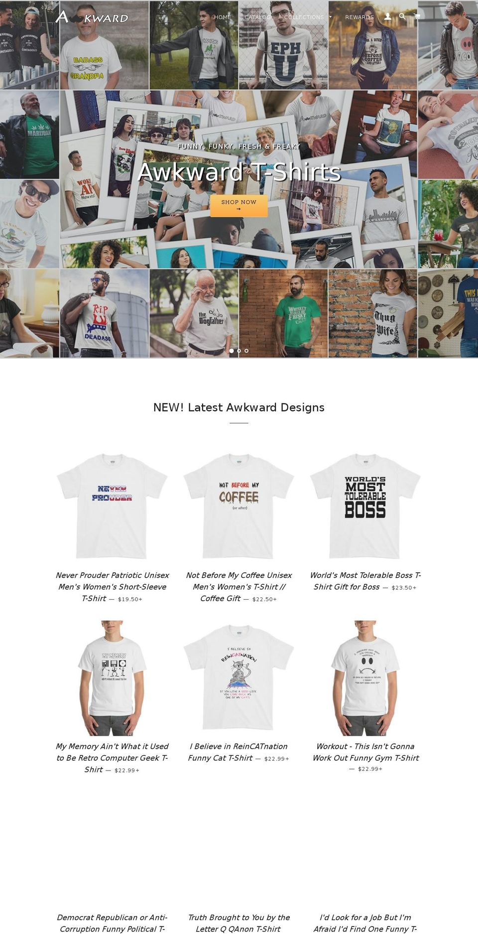 awkwardtshirts.com shopify website screenshot