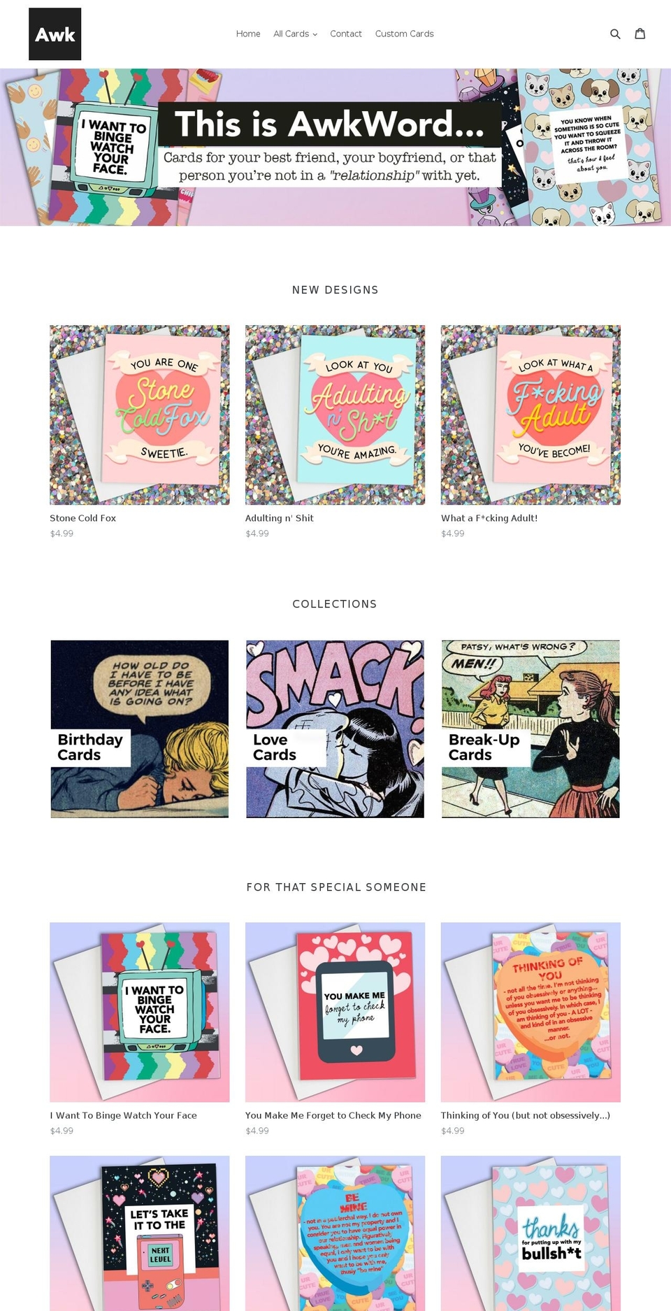 awkwordprints.com shopify website screenshot