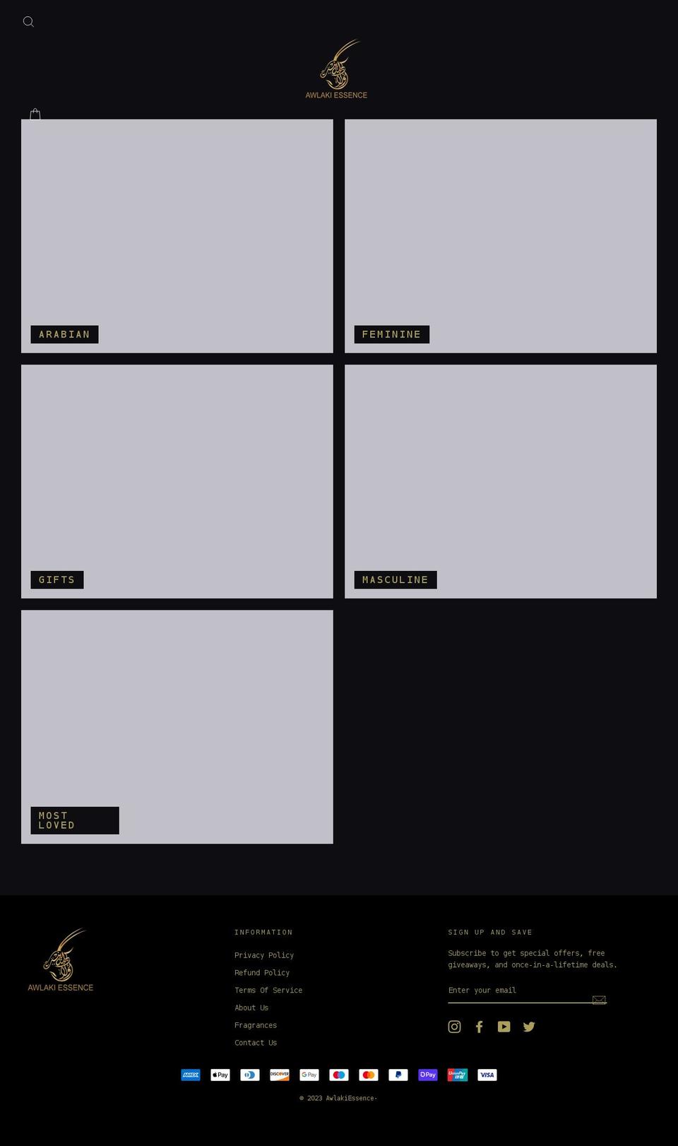 awlakiessence.com shopify website screenshot