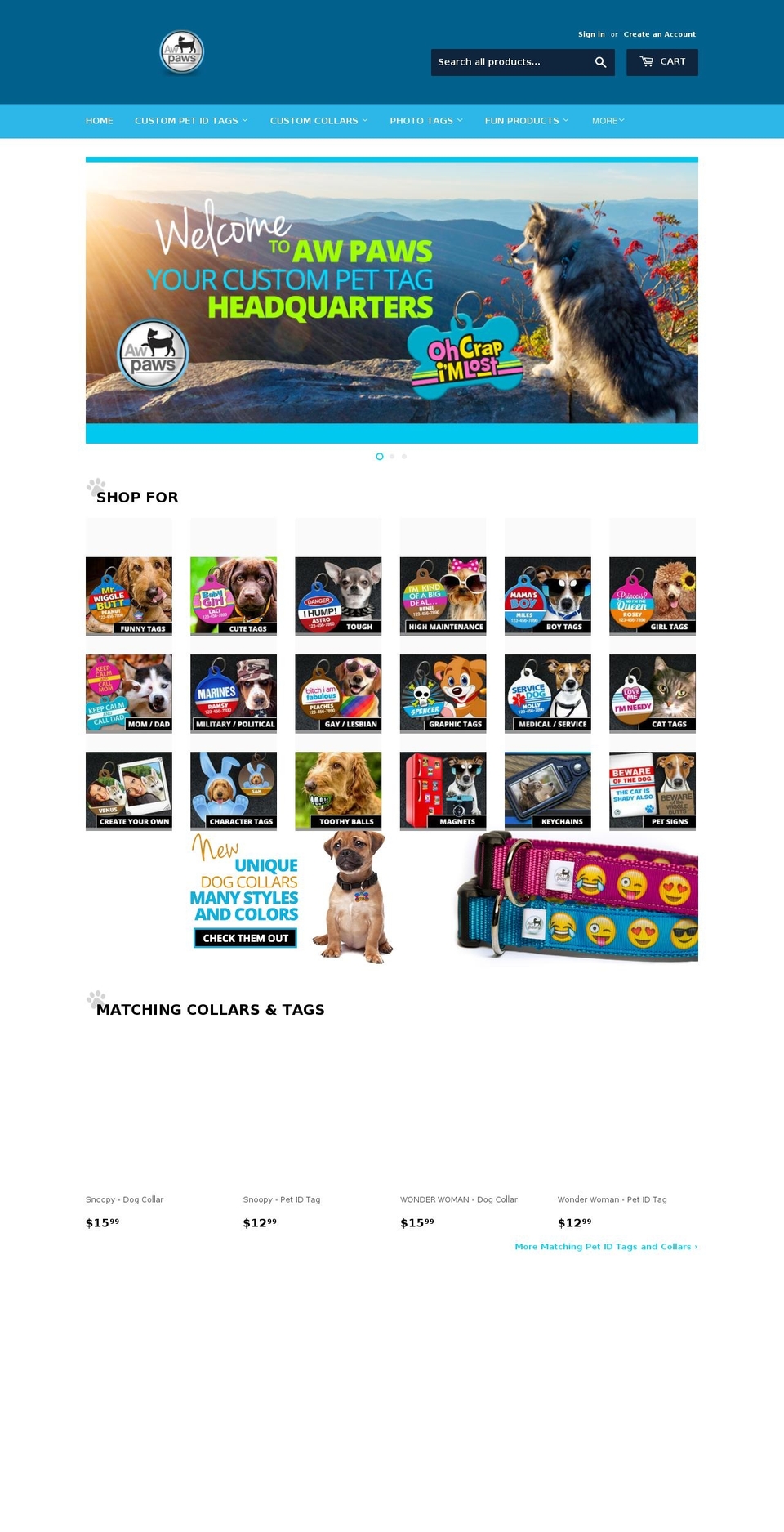 awpaws.com shopify website screenshot