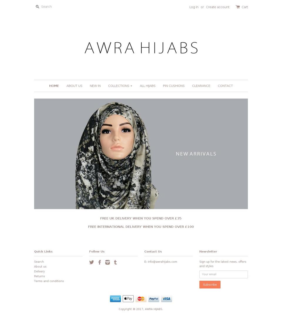 awrahijabs.com shopify website screenshot