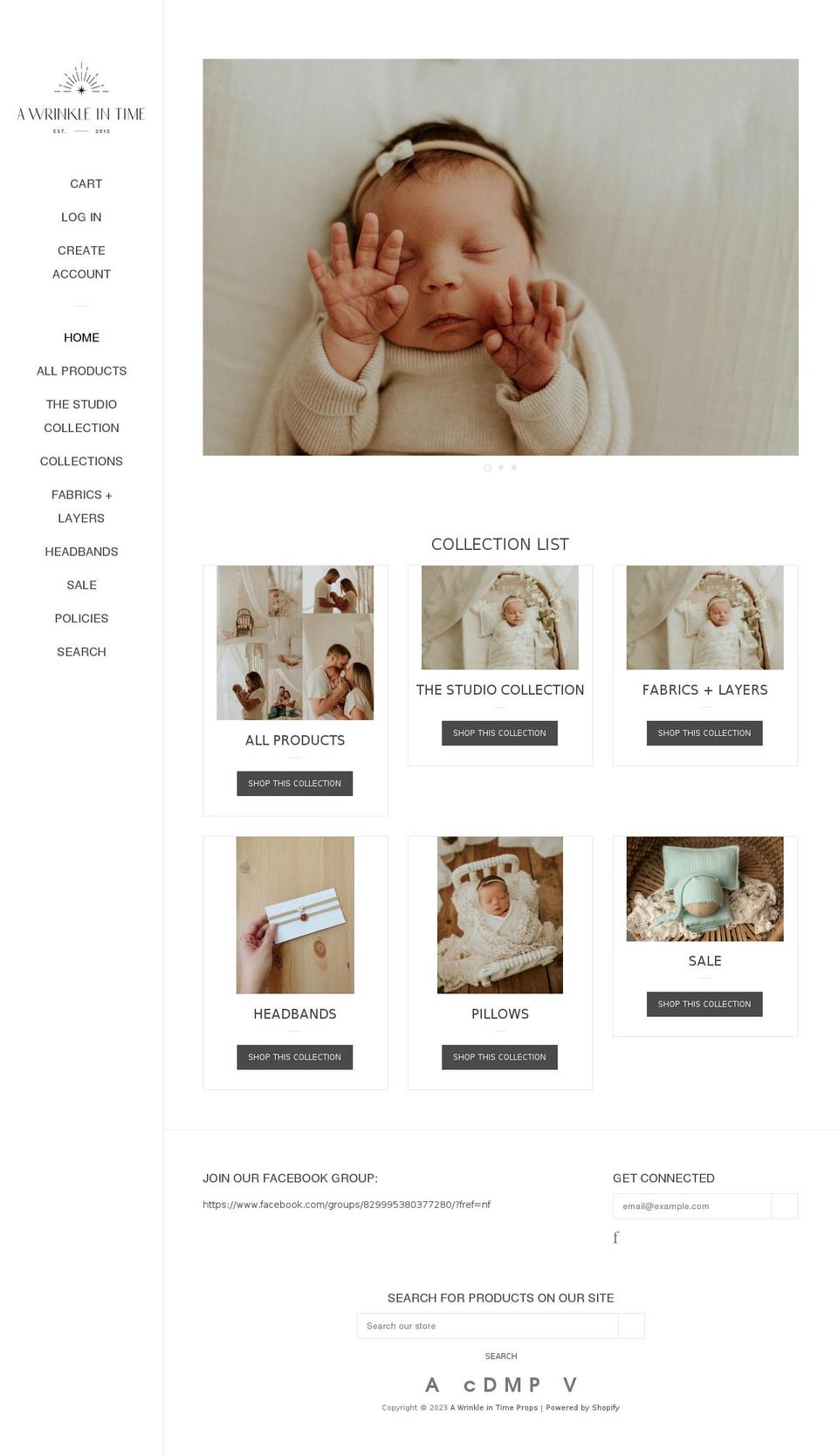 awrinkleintimeprops.com — Shopify storefront screenshot