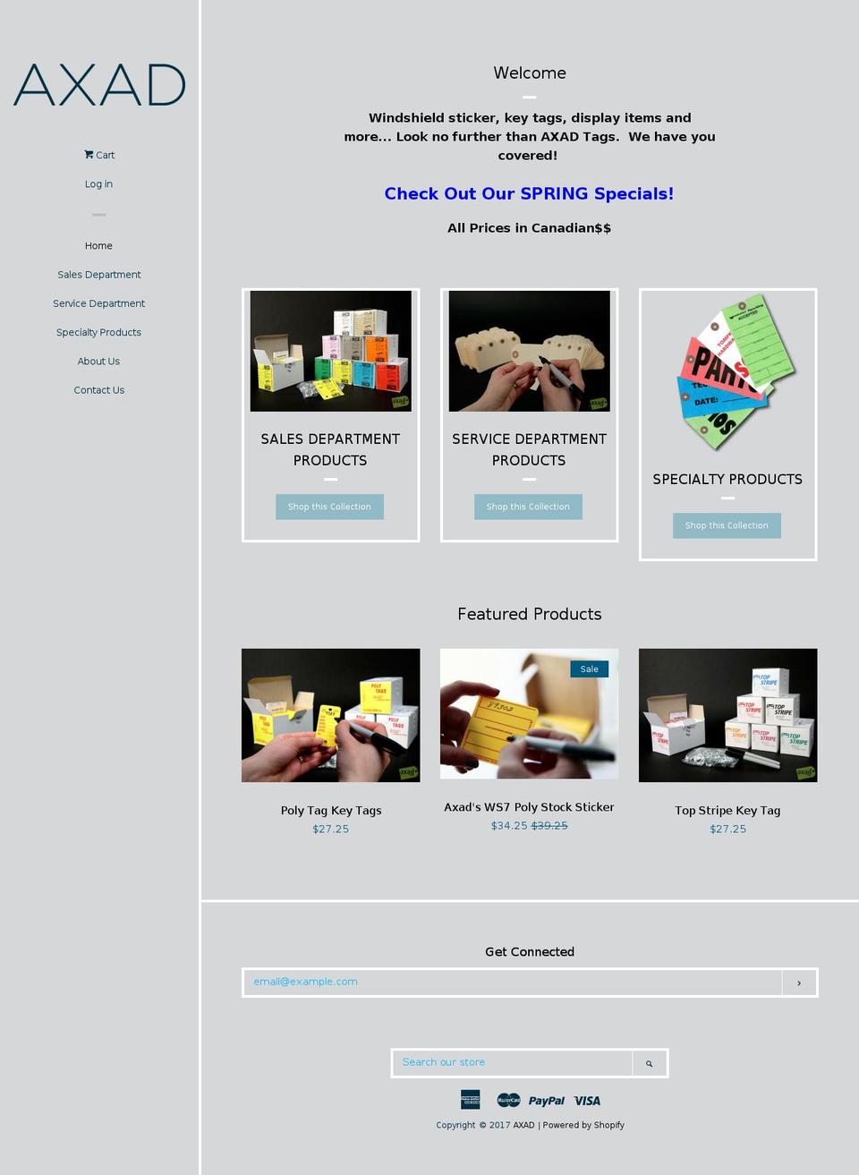 axadtags.com shopify website screenshot