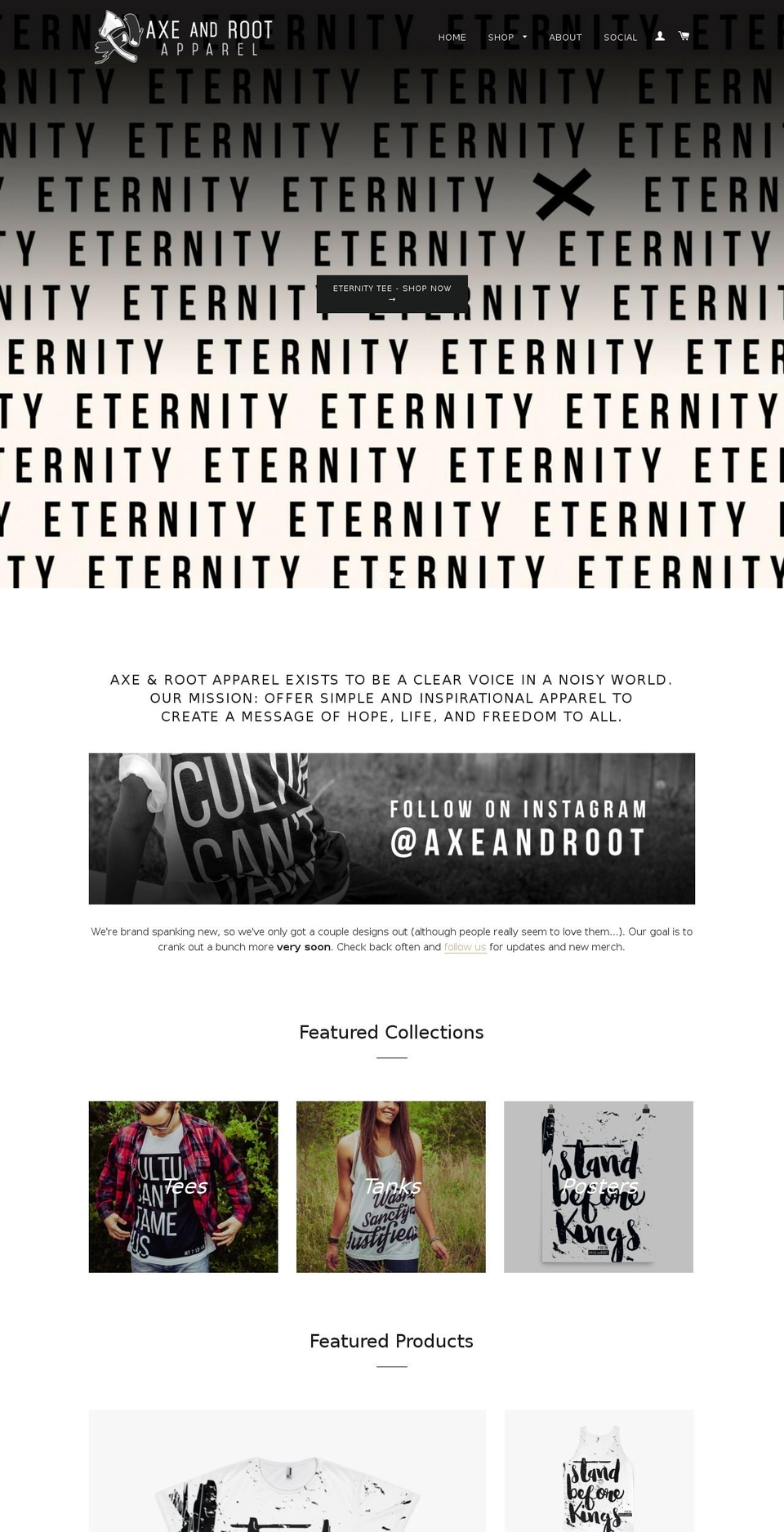 axeandroot.com shopify website screenshot