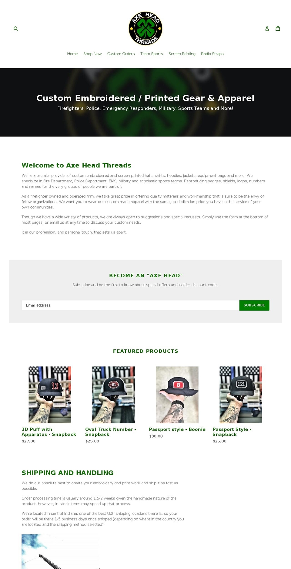 axeheadthreads.com — Shopify storefront screenshot