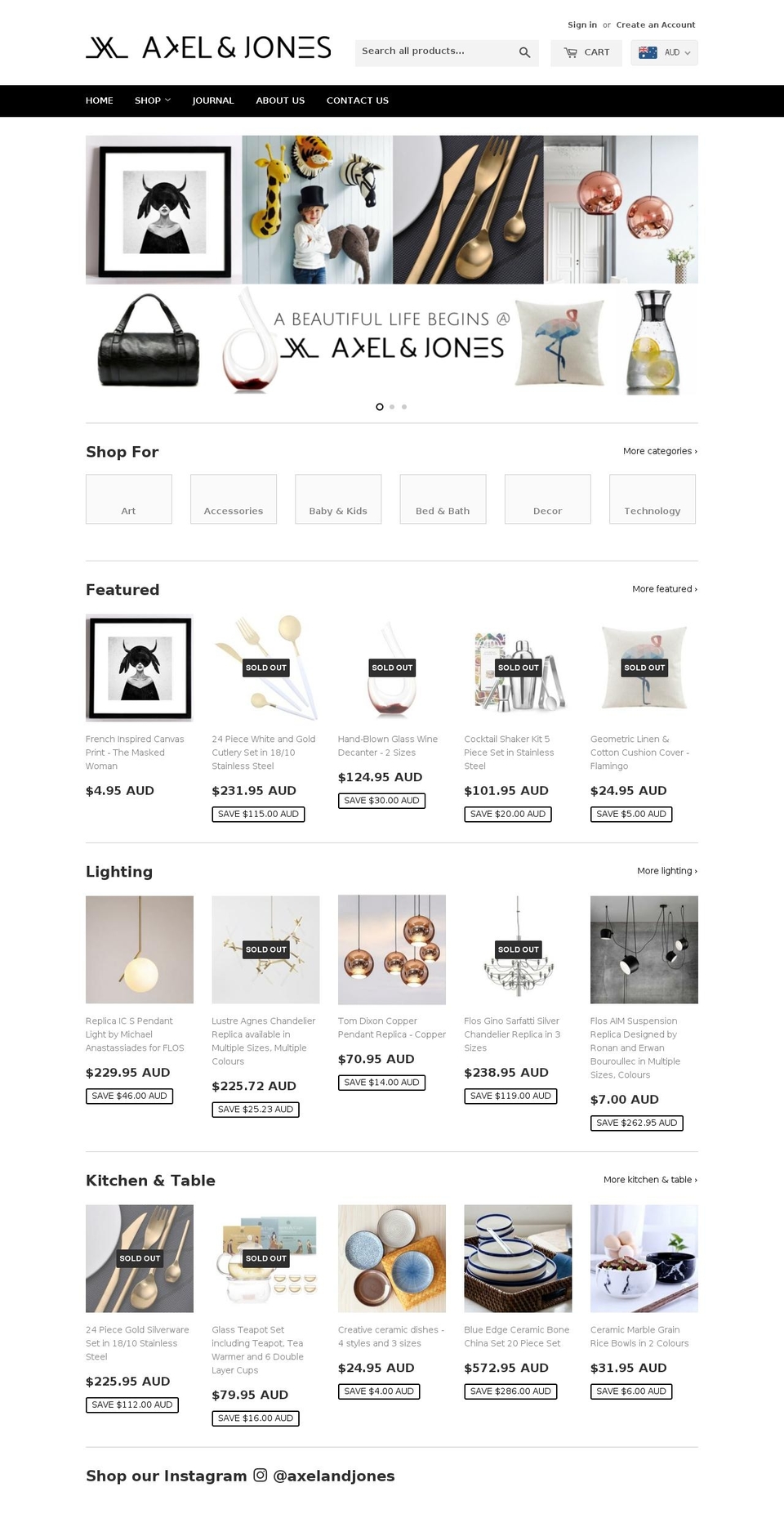 axelandjones.com shopify website screenshot