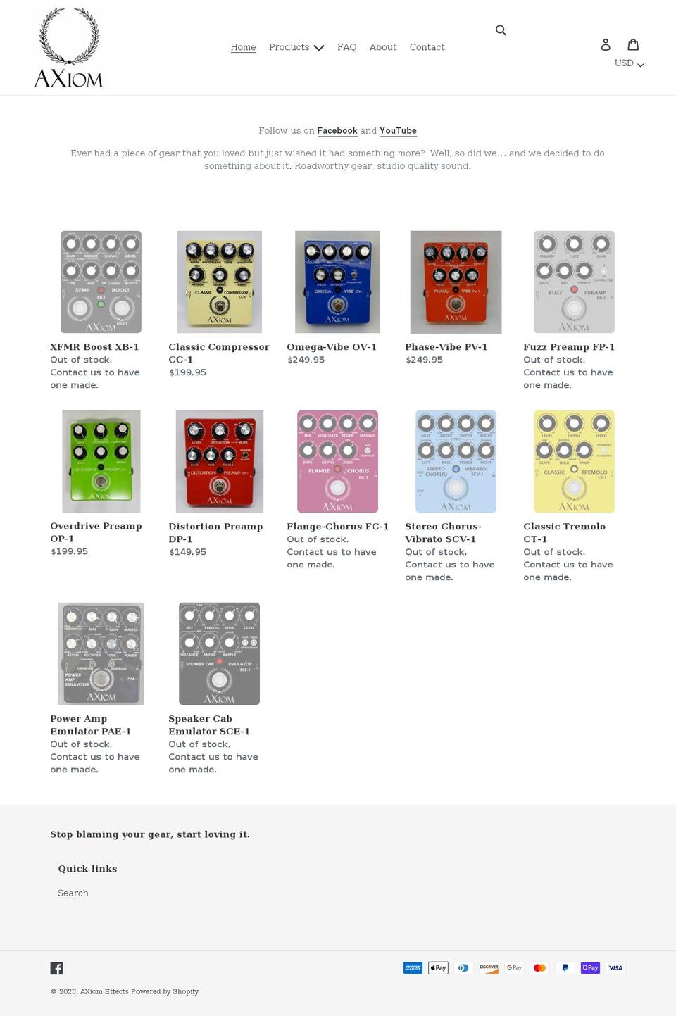 axiomeffects.com shopify website screenshot