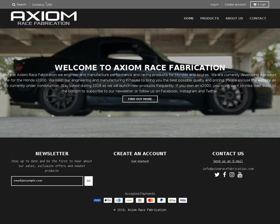axiomracefabrication.com — Shopify storefront screenshot