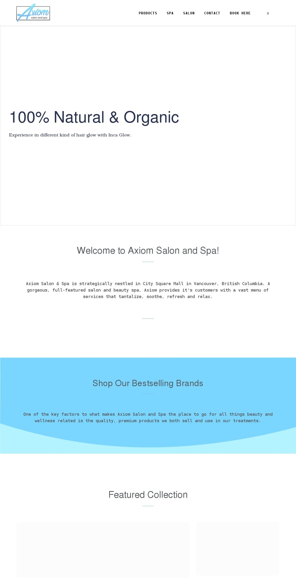 axiomsalonandspa.com shopify website screenshot