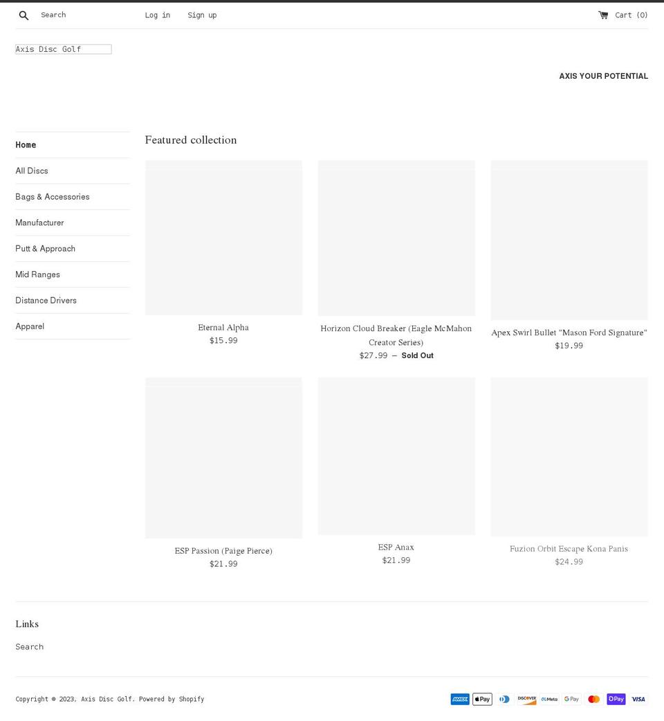 axisdiscgolf.com shopify website screenshot