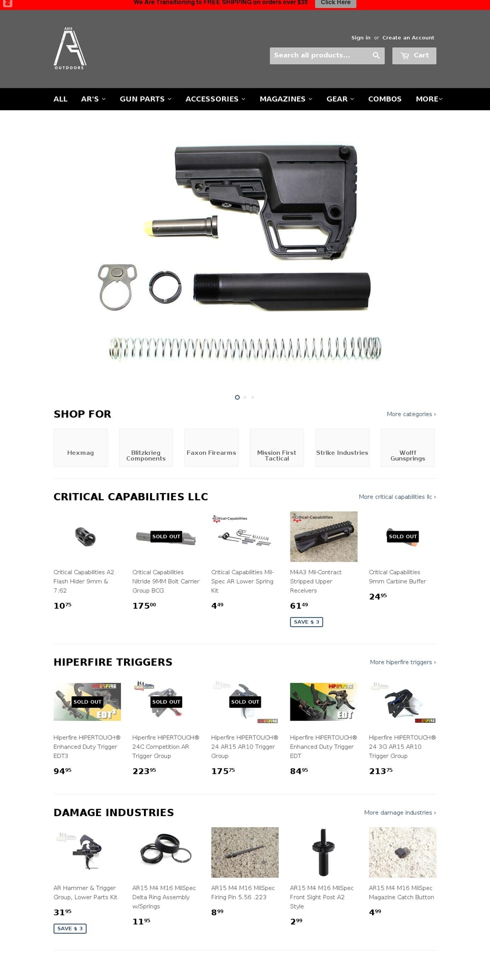 axisoutdoors.us shopify website screenshot