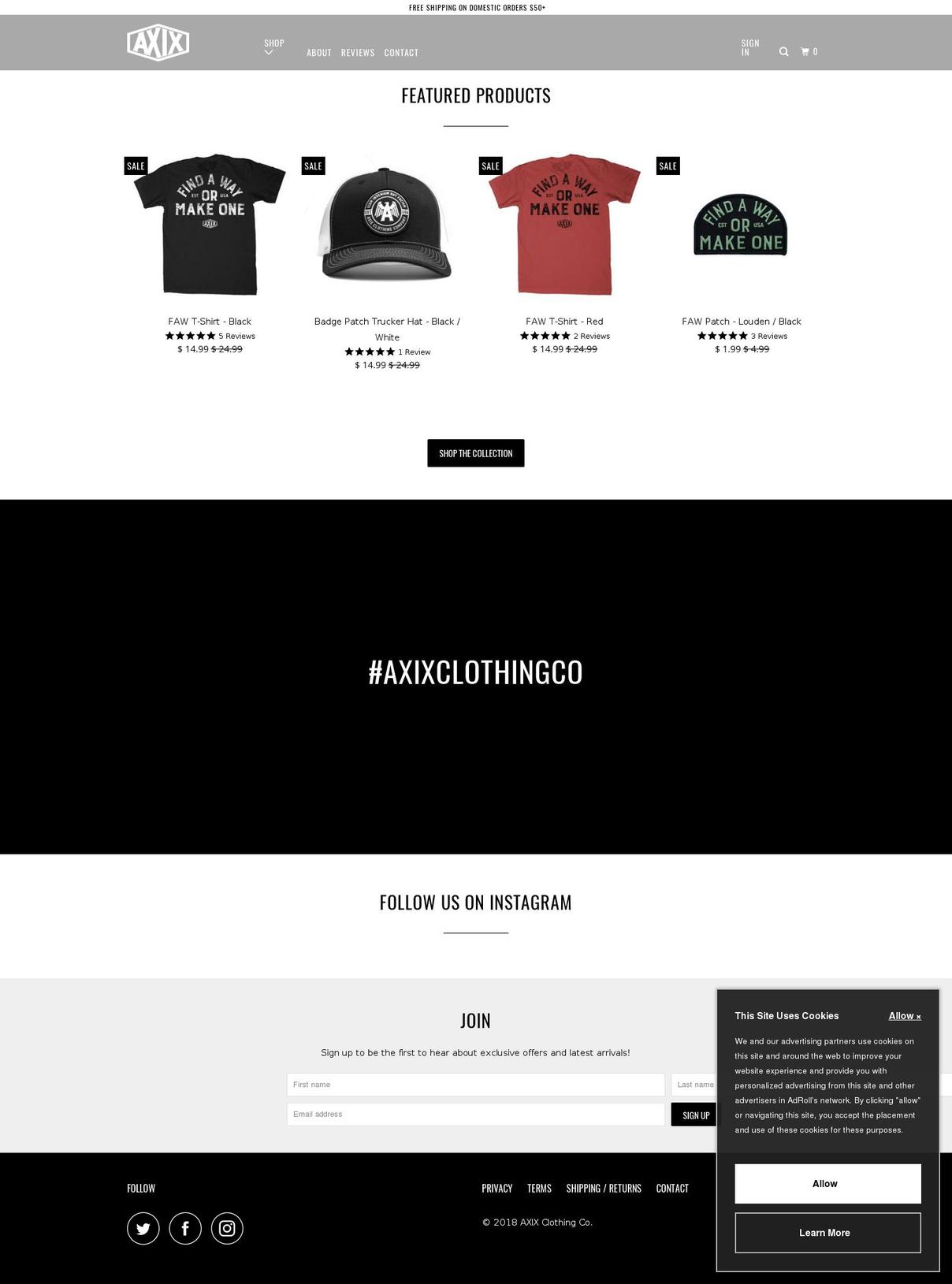 axixclothing.com — Shopify storefront screenshot