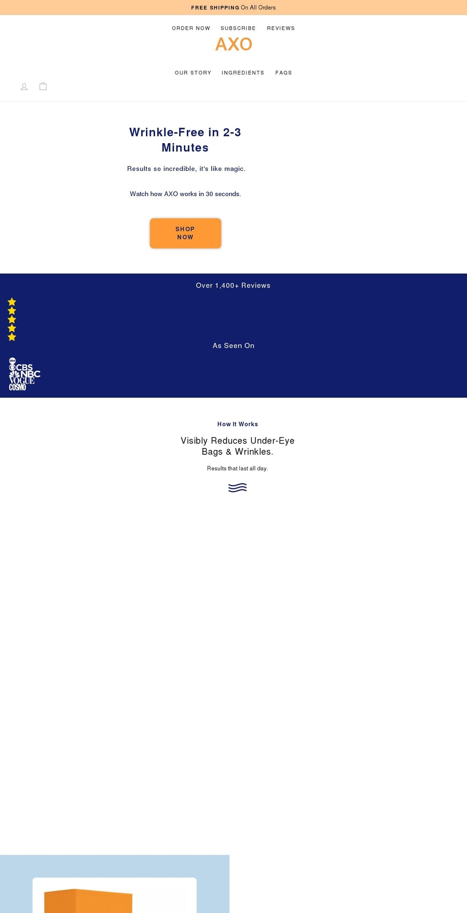 axocosmetics.com shopify website screenshot