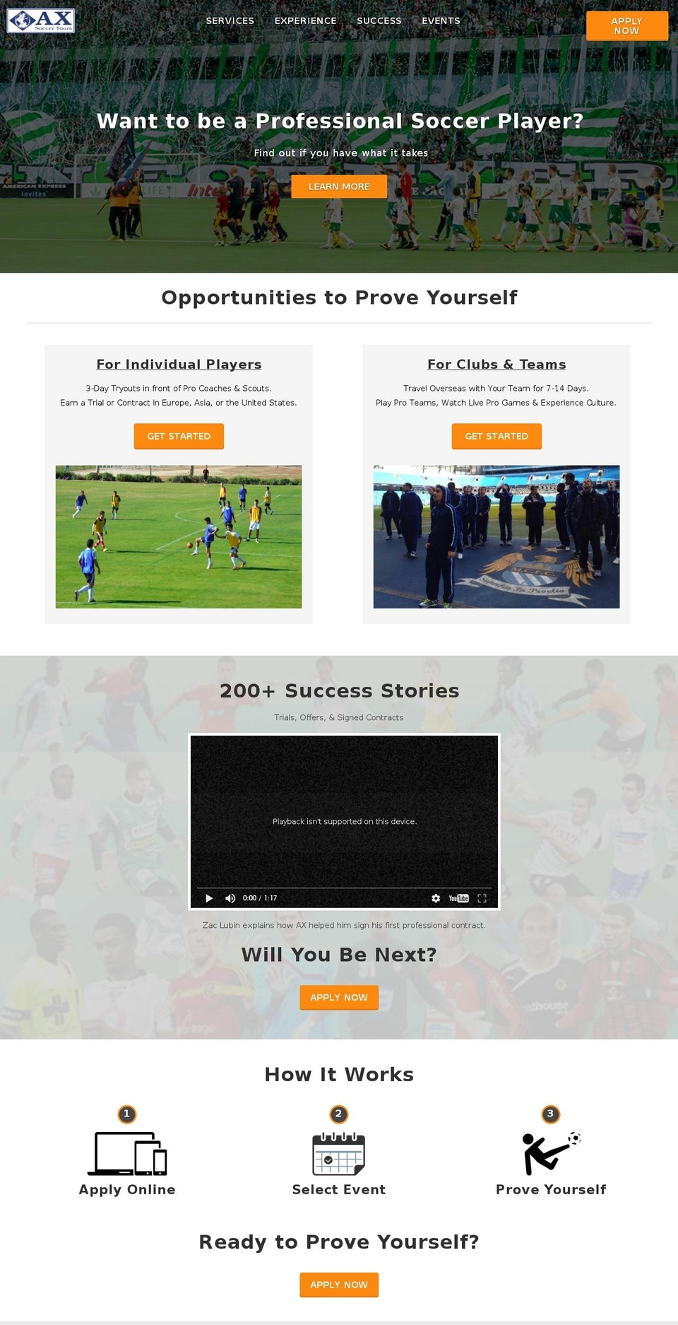 axsoccertours.com shopify website screenshot