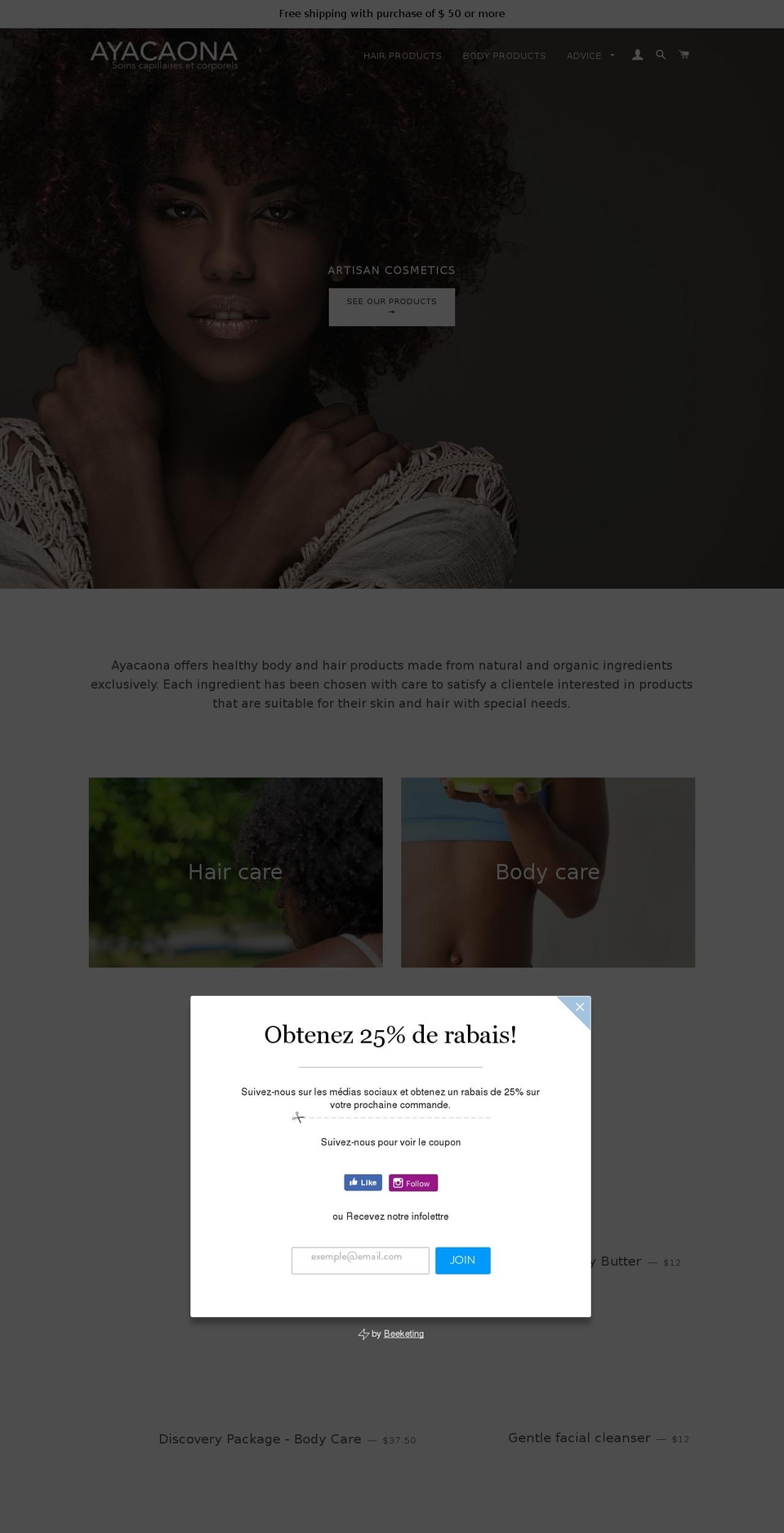 ayacaona.com shopify website screenshot