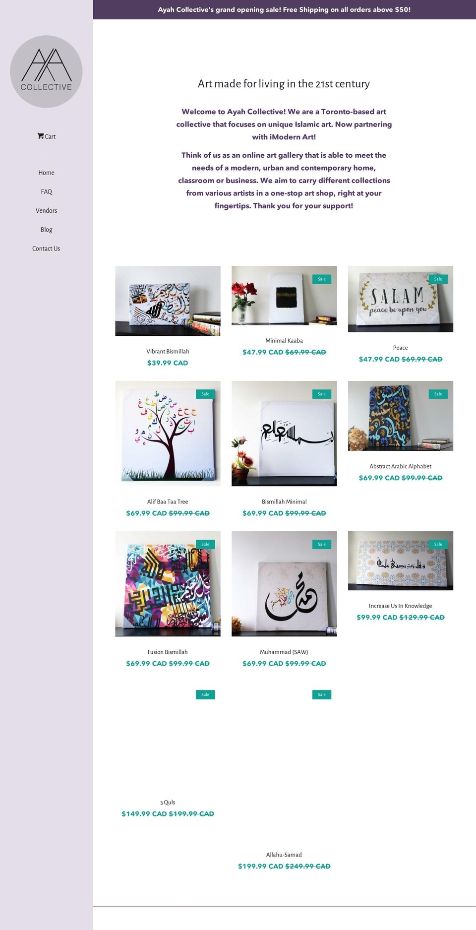 ayah.ca shopify website screenshot