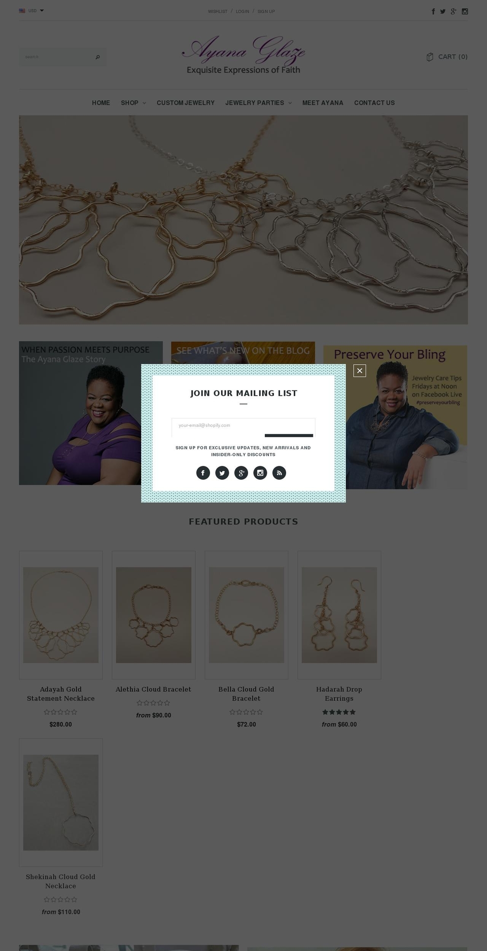 ayanaglazejewelry.com shopify website screenshot
