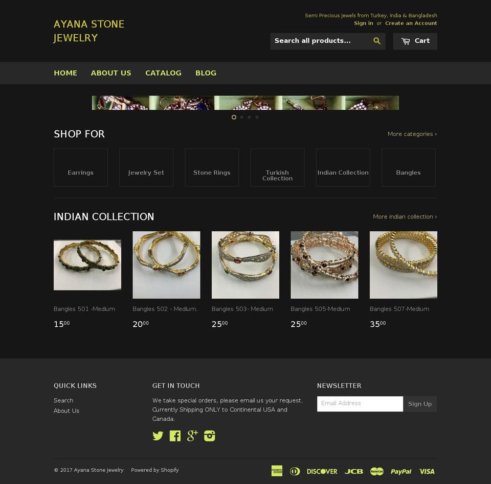 ayanastonejewelry.com shopify website screenshot