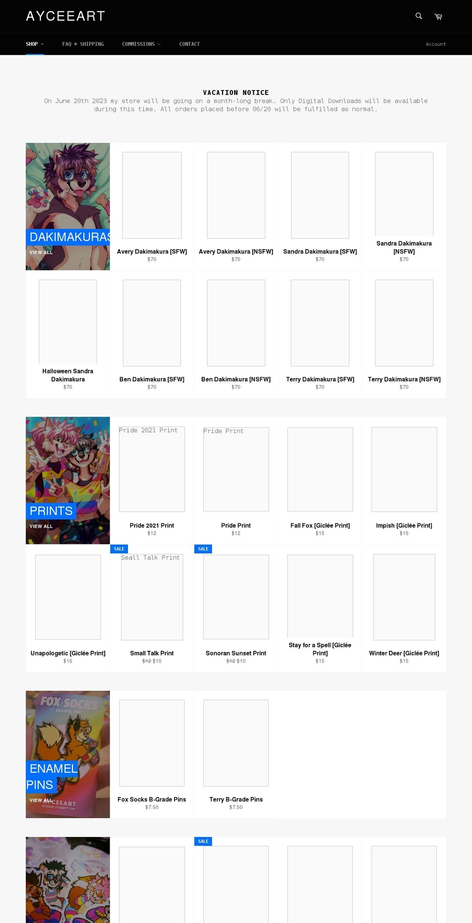 ayceeart.com shopify website screenshot
