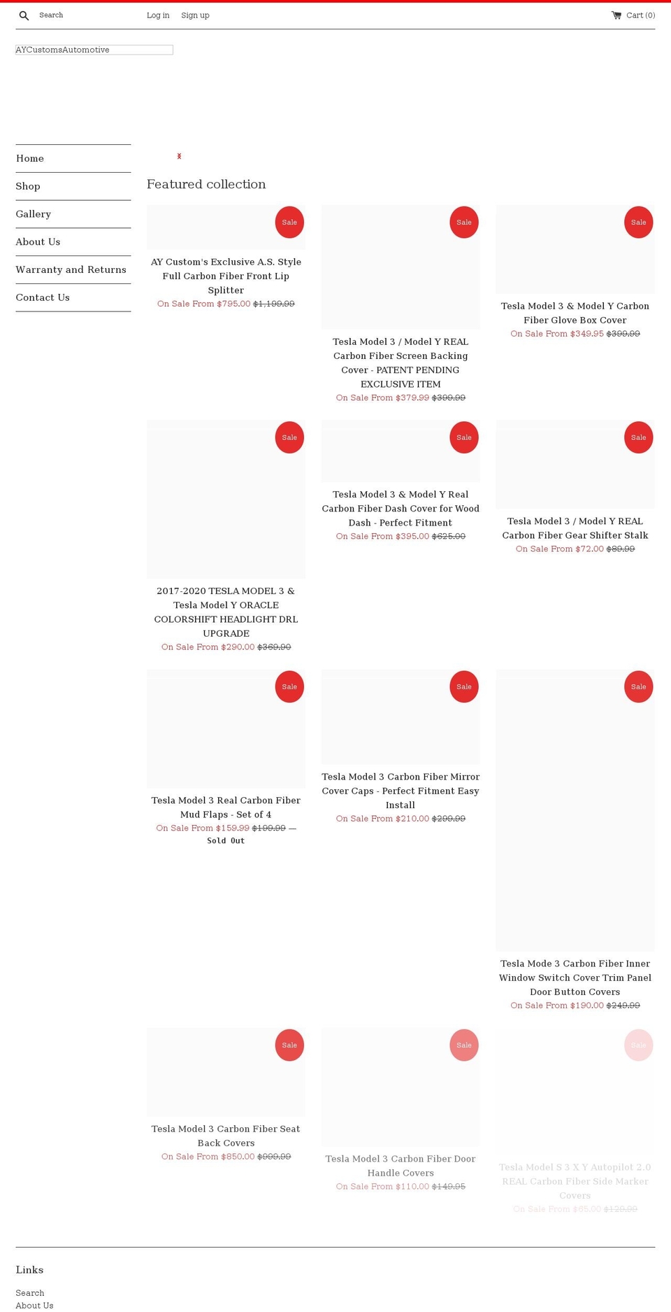 aycustomsautomotive.com shopify website screenshot