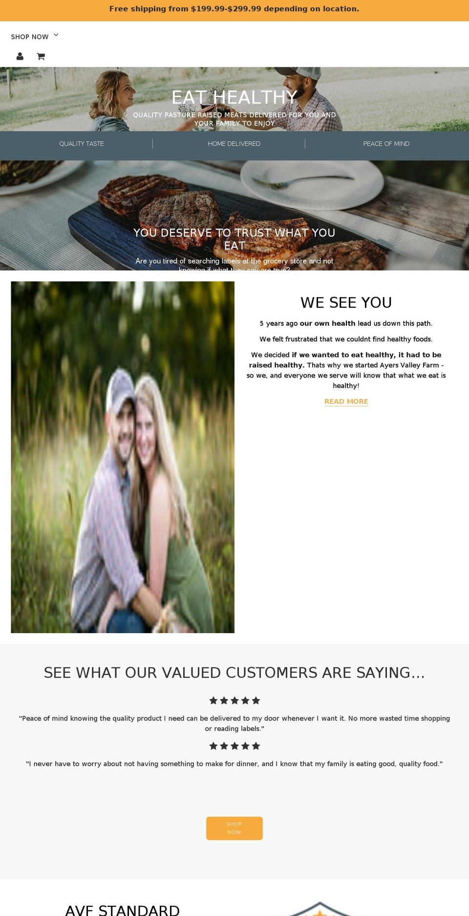 ayersvalleyfarmmeats.com shopify website screenshot