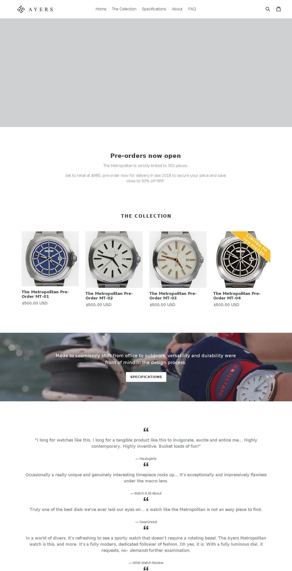 ayerswatches.com shopify website screenshot