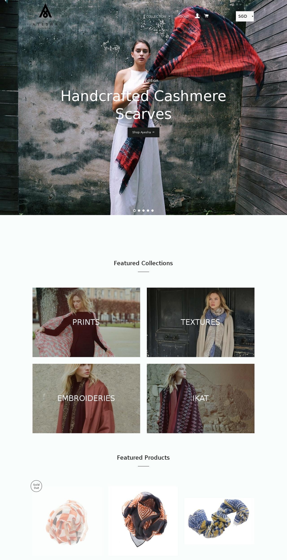 ayeshacashmere-shop.com shopify website screenshot