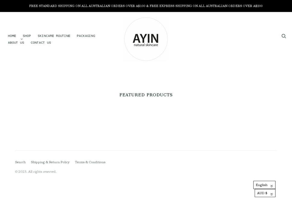 ayinskincare.com shopify website screenshot