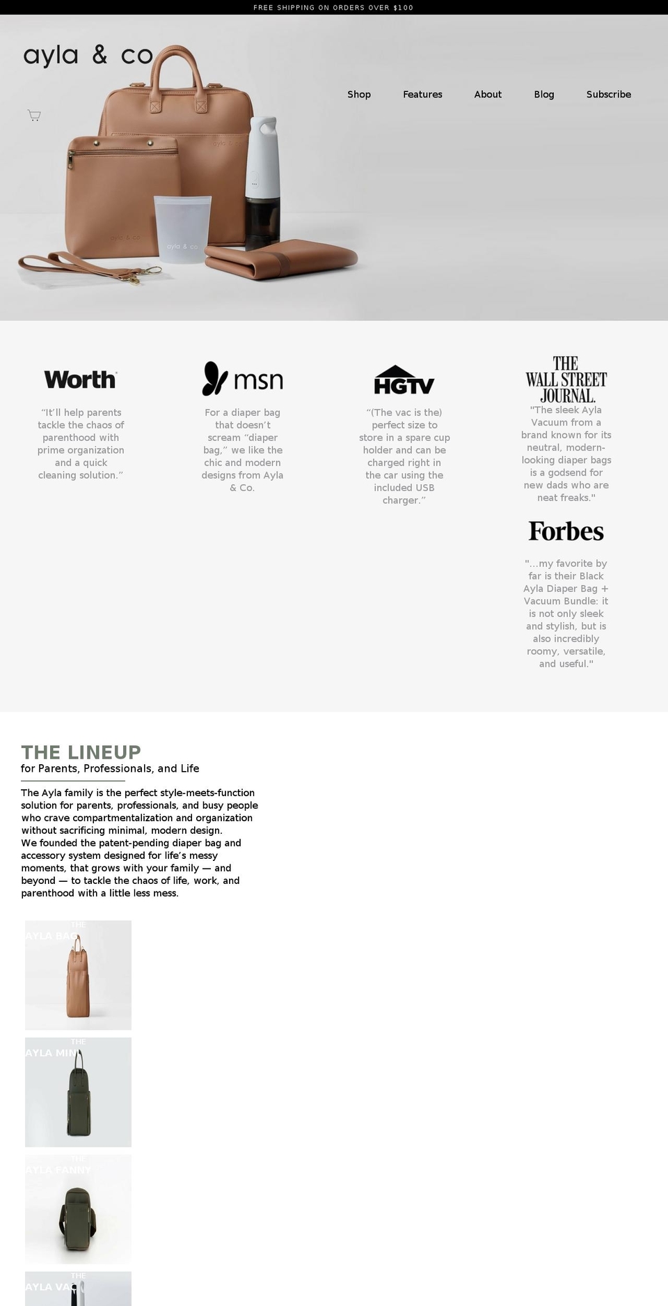 aylabag.com shopify website screenshot