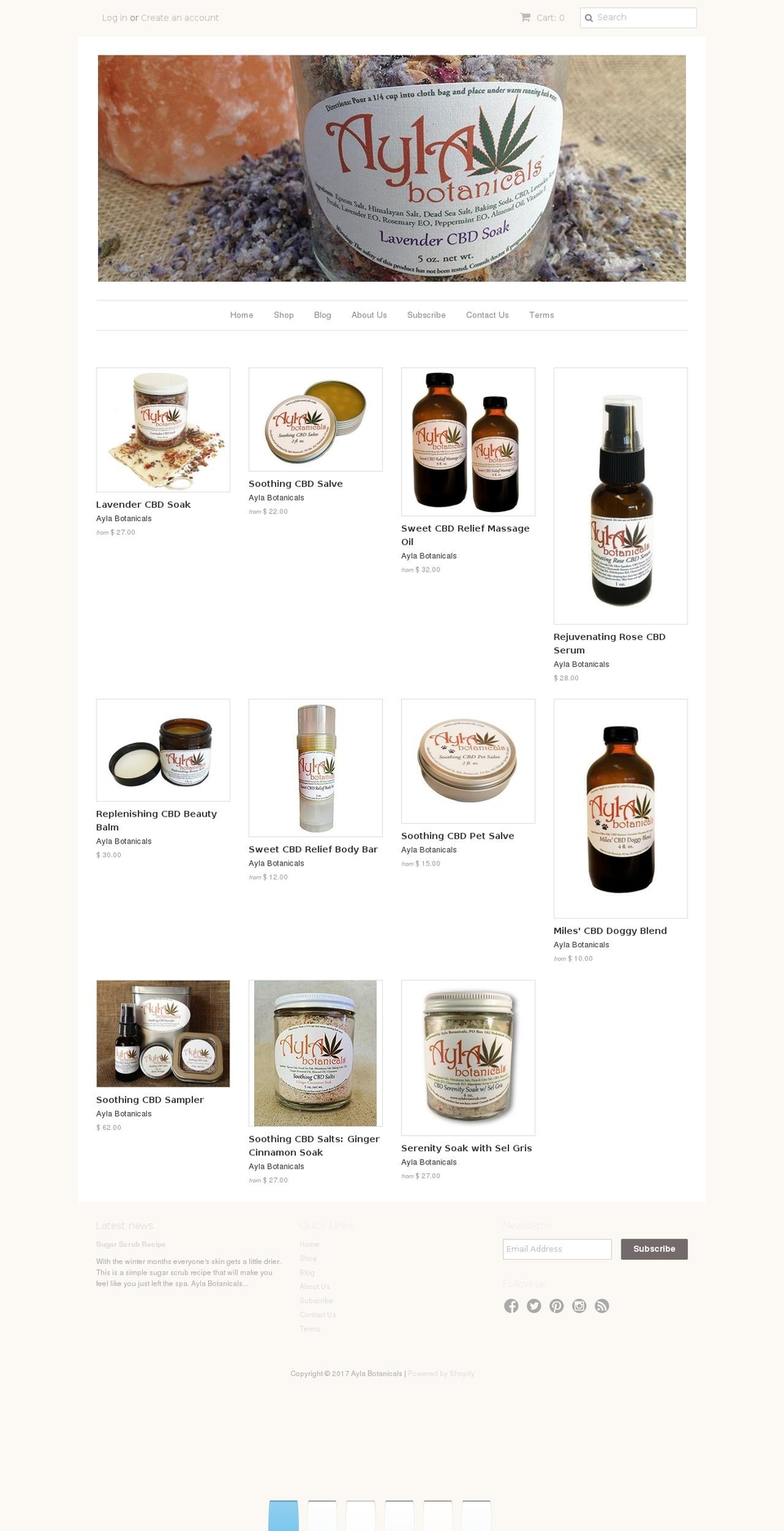 aylabotanicals.com shopify website screenshot