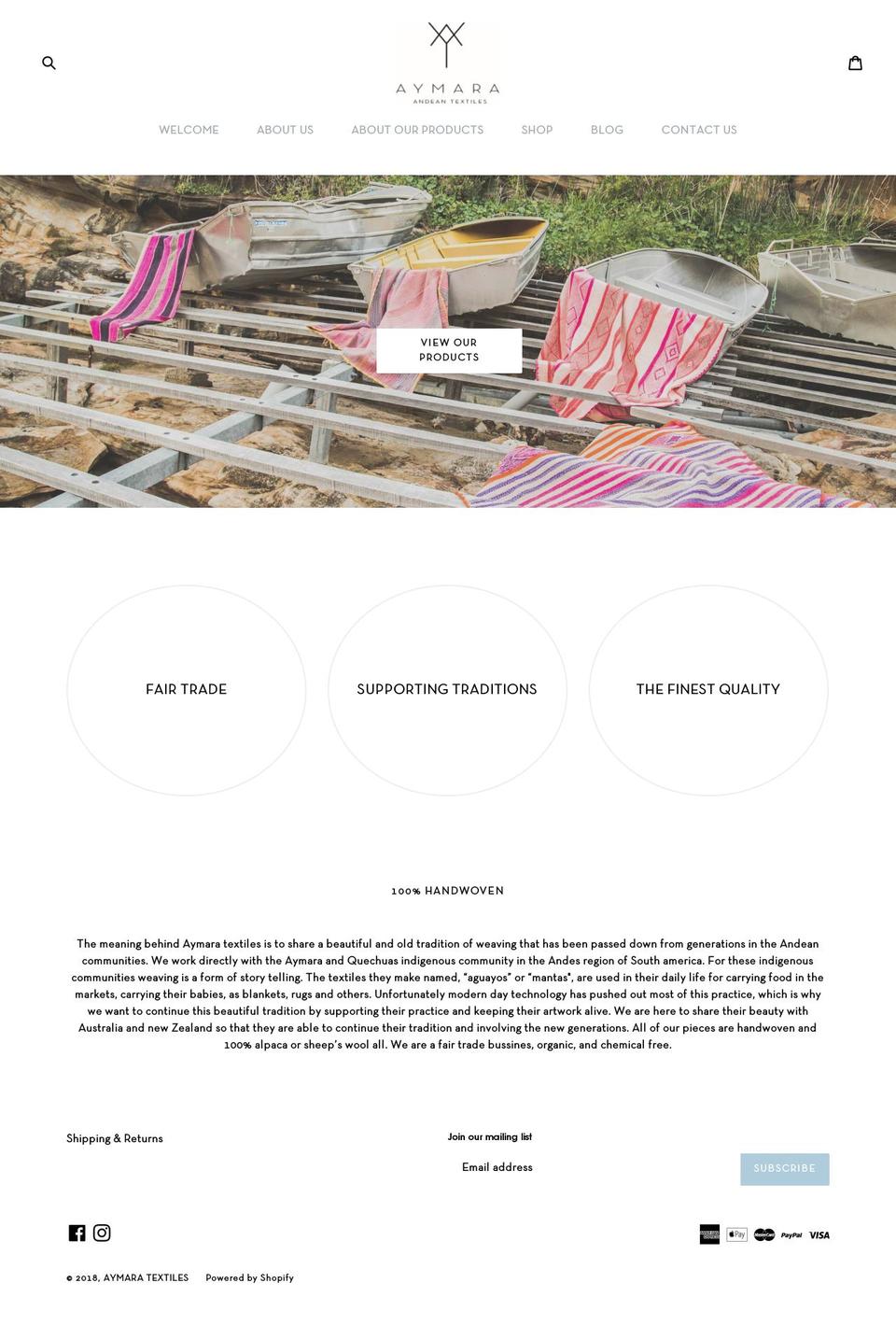 aymaratextiles.com — Shopify storefront screenshot