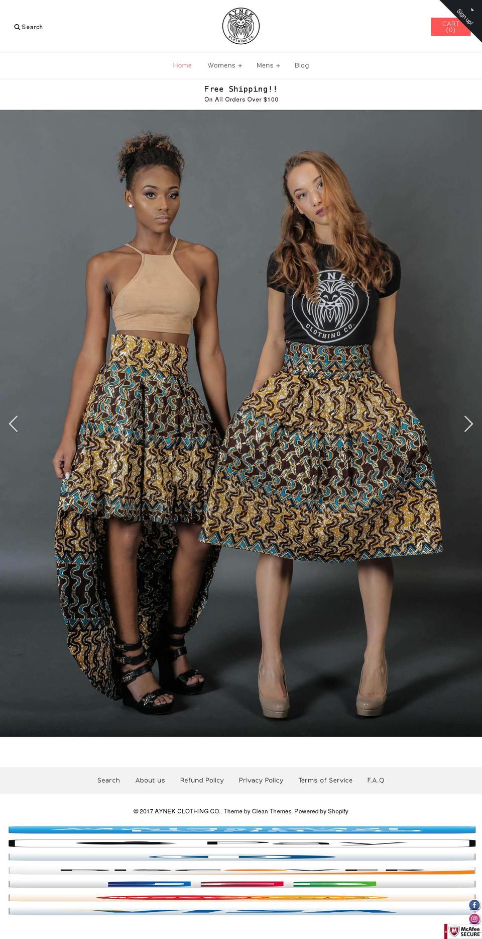 aynekclothing.com shopify website screenshot