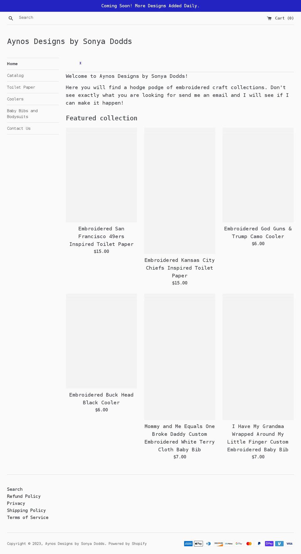 aynosdesigns.com shopify website screenshot