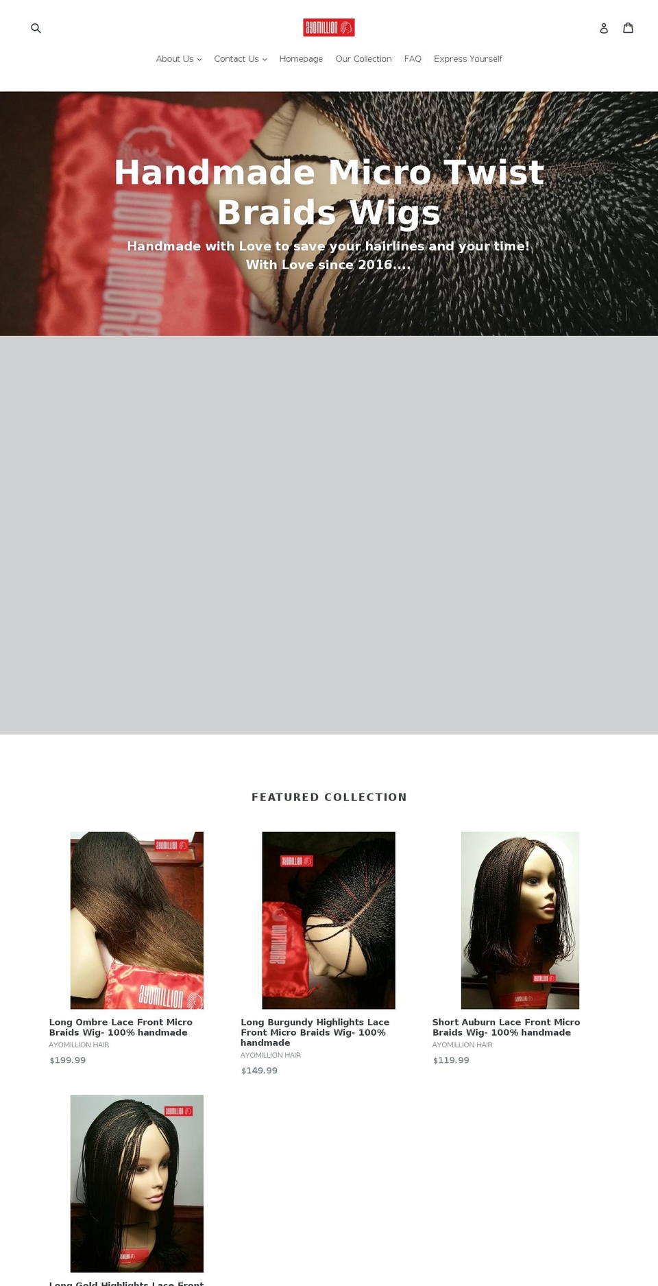 ayomillionbraidswigs.com — Shopify storefront screenshot